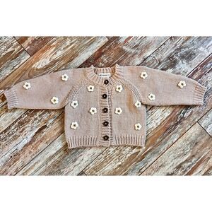 The Blueberry Hill 2-3Y Daisy Flower Knit Cardigan Sweater Pink Handmade